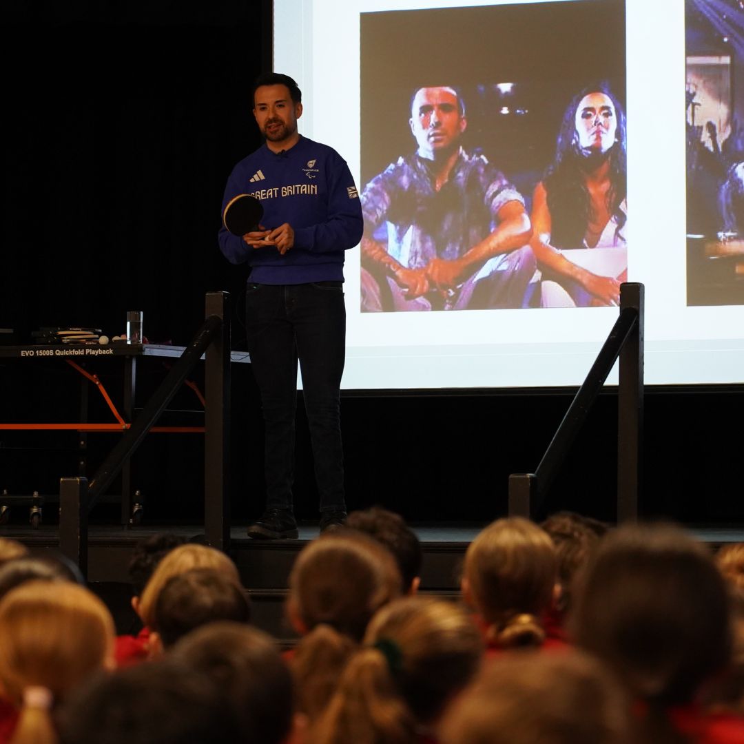 Paralympian Will Bayley speaks to year 7 & 8 students at Lingfield College